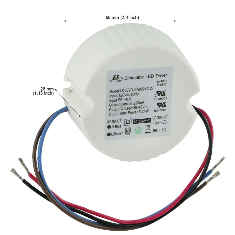 ES LD009D-CA02242-27 Constant Current LED Driver, 220mA 36-42V 9.24W max, gekpower