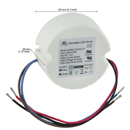 ES LD009D-CA02242-27 Constant Current LED Driver, 220mA 36-42V 9.24W max, gekpower