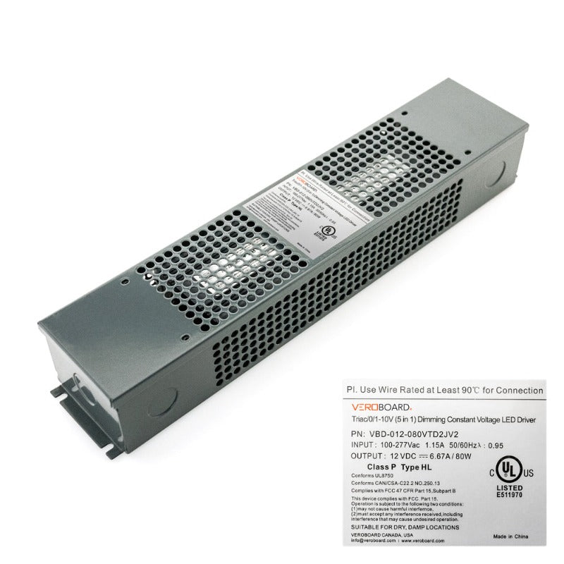 VEROBOARD 12V 80W Triac/0-10V Dimmable LED Driver (Multi Dimming+Junction Box) VBD-012-080VTD2JV2