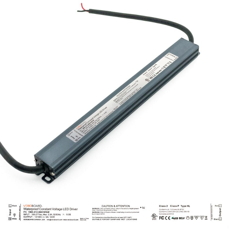 VEROBOARD Super Slim 12V 5A 60W Non-Dimmable LED Driver VBD-012-060VWSW